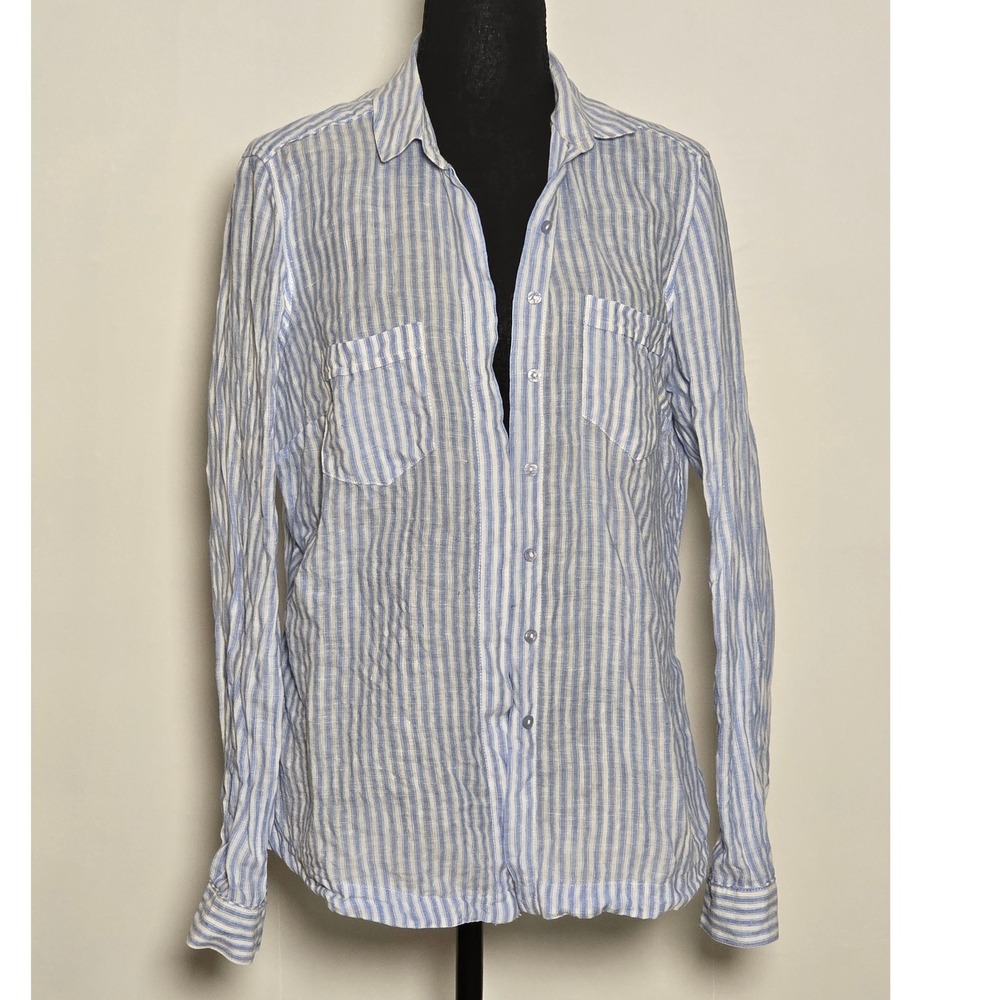 M&S Collection 100% Pure Linen Striped Shirt – Size US 10 (UK 14 / EU 42)